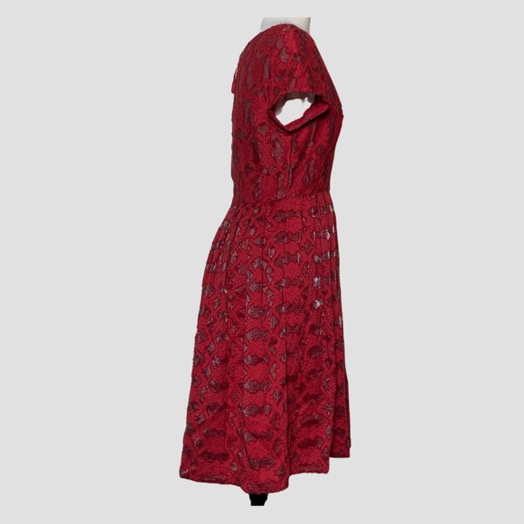 Anthropologie Moulinette Soures Rubied Red Fit and Flare Dress 8 - Picture 4 of 9